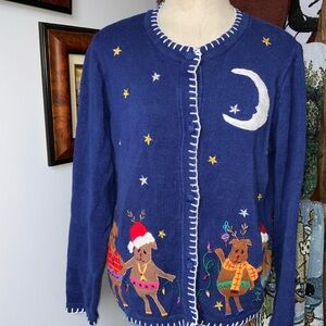 Vintage ugly Christmas holiday sweater small embroidered